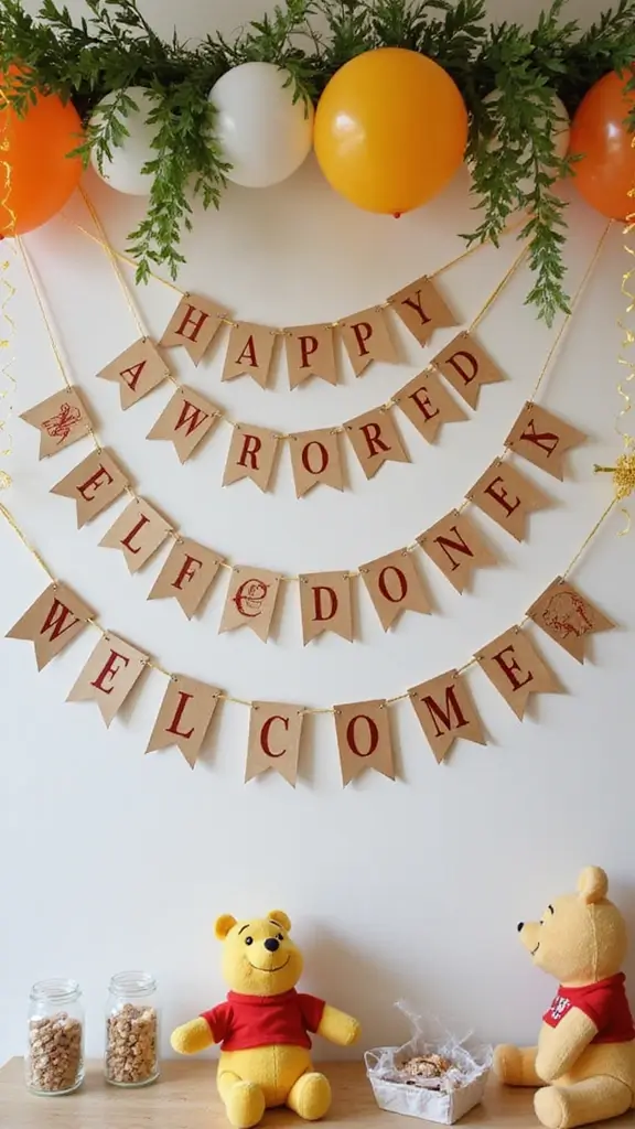 23 Winnie the Pooh Baby Shower Decoration Ideas - 8. Adorable Pooh Bear Banners