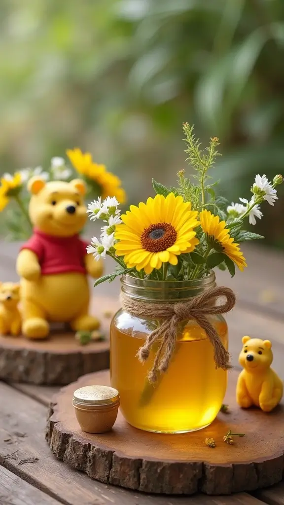 26 Winnie the Pooh Baby Shower DIY Decoration Ideas - 2. Honey Pot Centerpieces