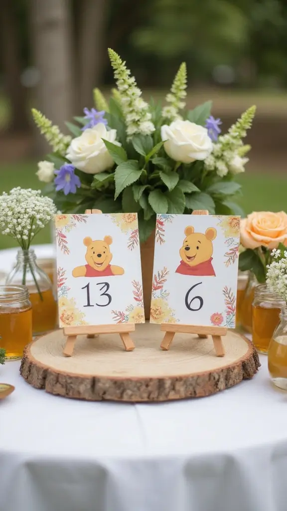 26 Winnie the Pooh Baby Shower DIY Decoration Ideas - 8. Pooh Bear Table Numbers
