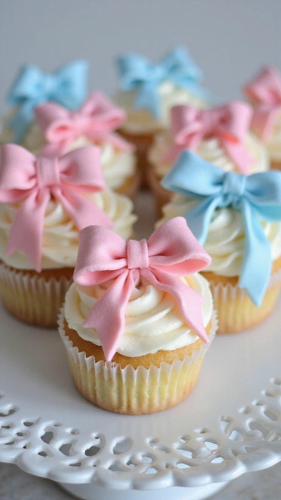 21 Parenting-Favorite Cupcake Designs to Announce Your Baby’s Gender - 7. Fondant Bow Cupcakes