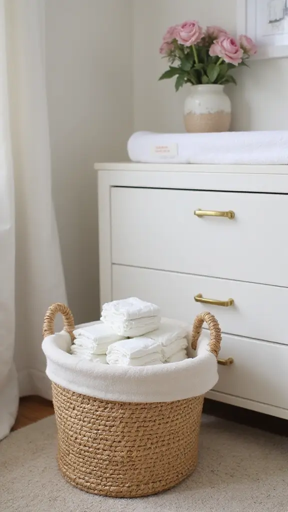 23 Baby Room Organization Tips That'll Make You Say 'Why Didn't I Think of That?!' - 10. Organize Diapers in a Stylish Basket