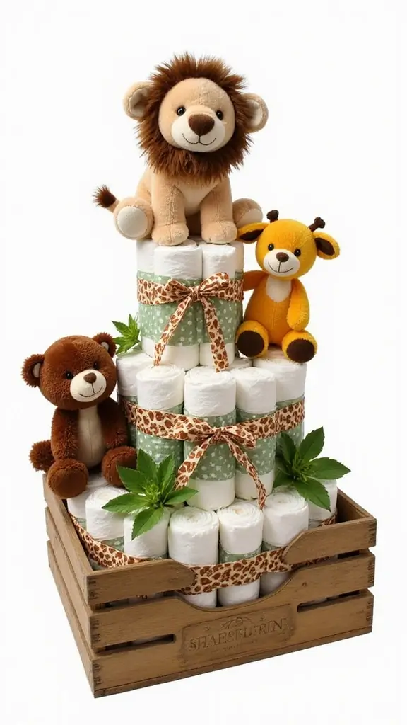 23 Inspiring Diaper Cake Ideas to Welcome Your Little One - 4. Babyβs First Zoo