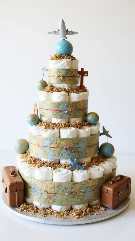 23 Inspiring Diaper Cake Ideas to Welcome Your Little One - 9. Travel the World