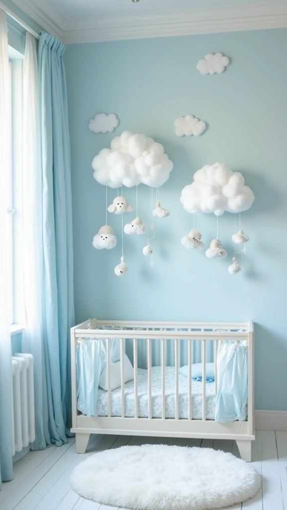 25 Cozy and Affordable Baby Room Inspirations for New Moms - 13. Dreamy Cloudy Haven