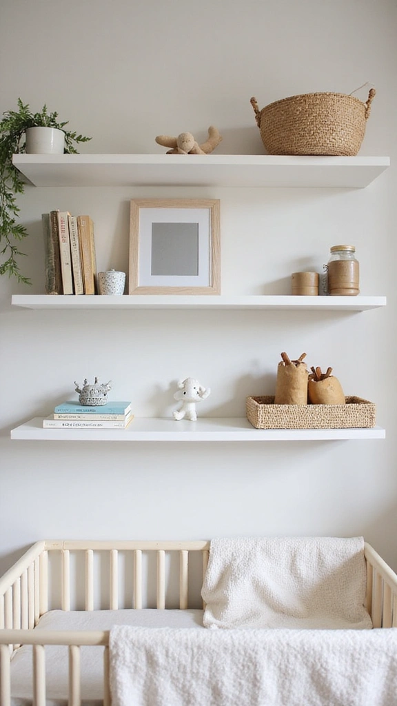 25 Minimalist Baby Room Designs That'll Make You Say 'I Wish I Thought of That!' - 18. Open Shelving