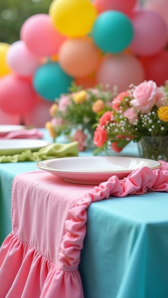 25 Stunning DIY Baby Shower Decorations That Will Leave Guests in Awe! - 19. Colorful Tablecloths with DIY Accents