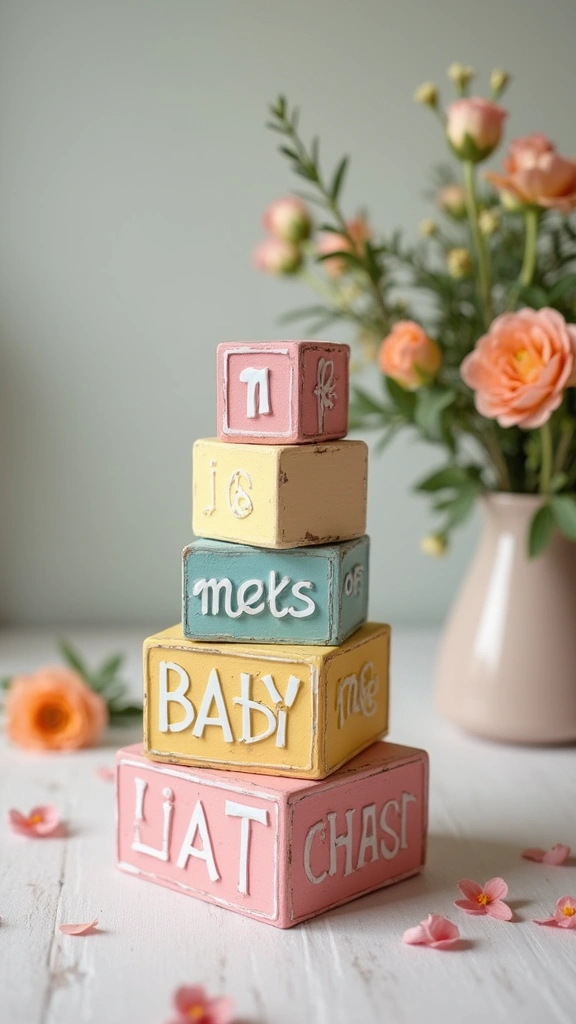 25 Stunning DIY Baby Shower Decorations That Will Leave Guests in Awe! - 2. Whimsical Baby Blocks Centerpiece